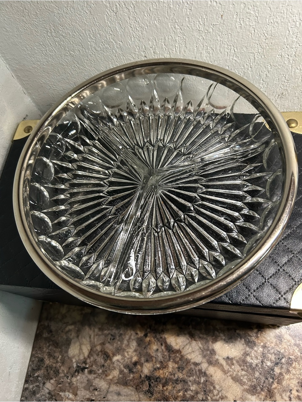 Vintage Leonard Silverplate Italy Crystal Divided Relish Dish 9”